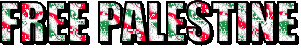 Text with a red/green/white background and white sparkles reading "Free Palestine"